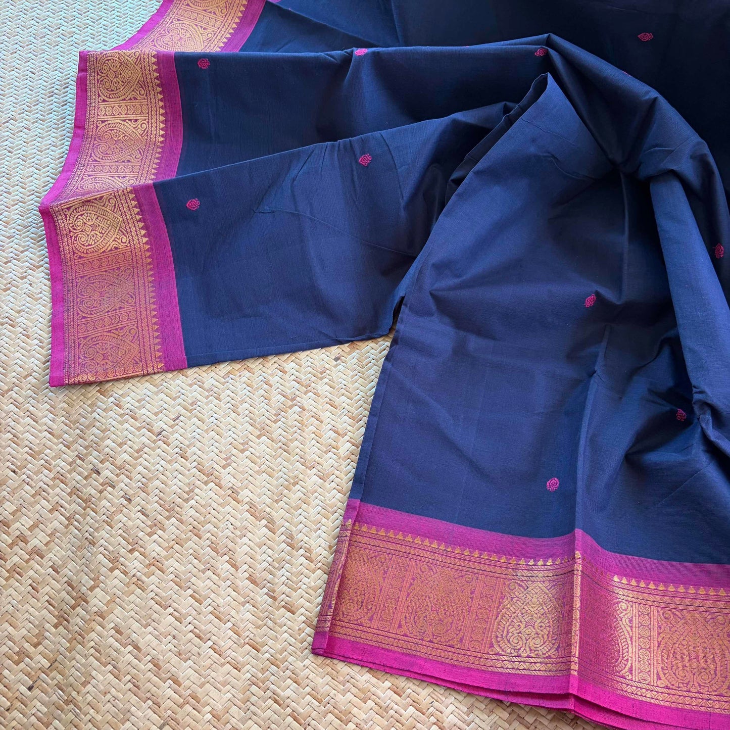 Chettinad Cotton Saree, Navy