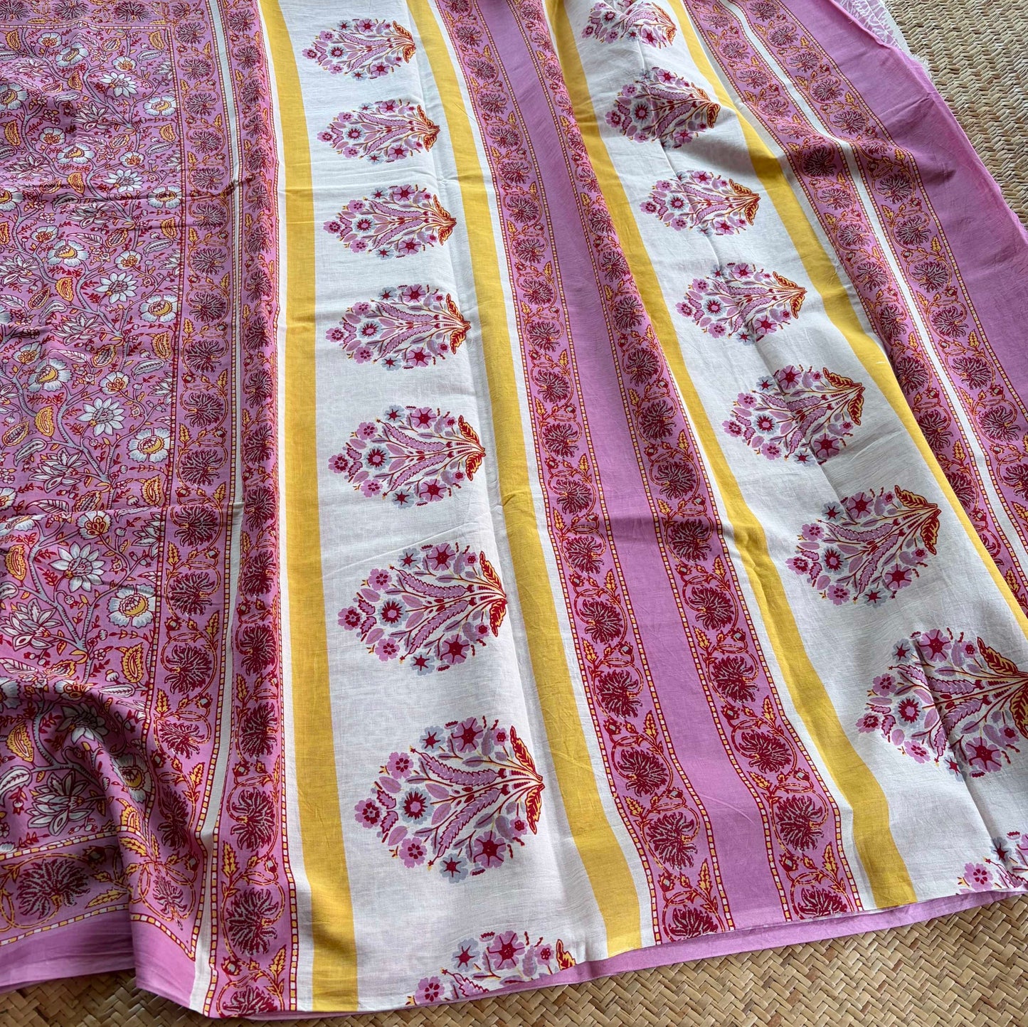 Mul Mul Cotton saree, Hand Block Printed, Pink