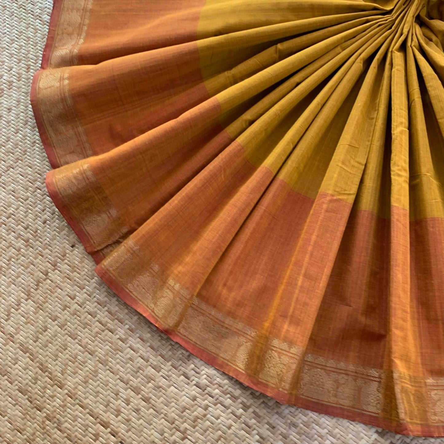 Mustard, Hand Woven Cotton Saree