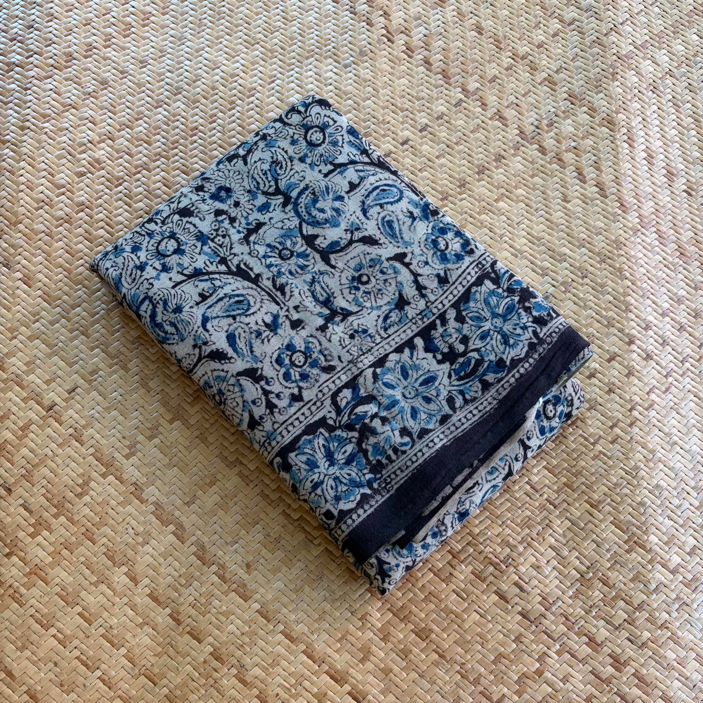 Black, Kalamkari Hand Block Printed Natural dye, Mul cotton saree
