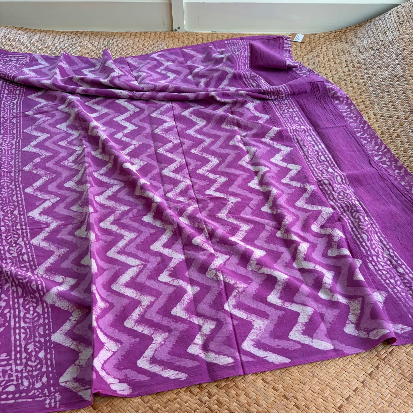 Mul Mul Cotton saree, Hand Block Printed, Purple