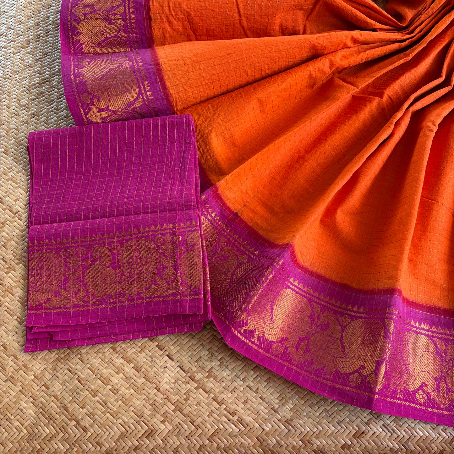 Orange , Zari Kattam Sungudi