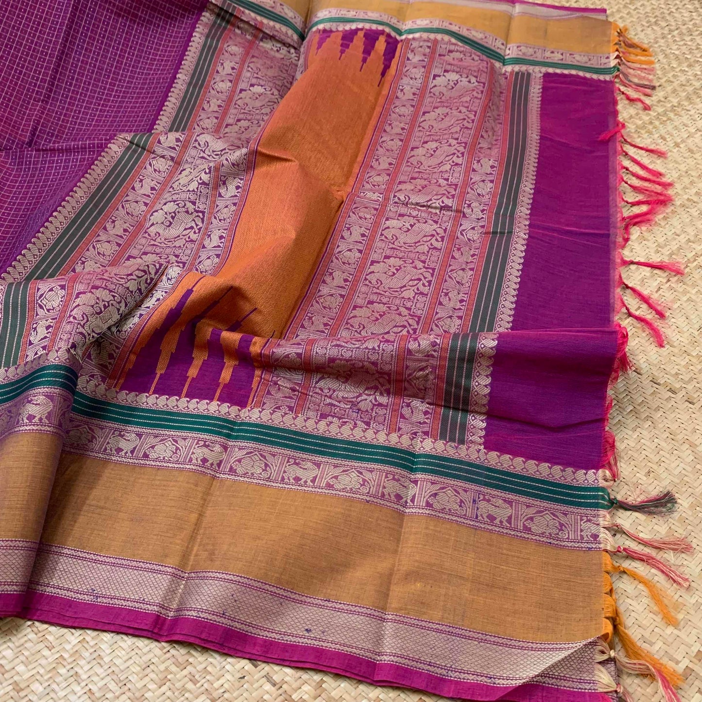 Handwoven Purple With Mustard, Kanchipuram Grand Pallu