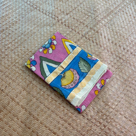 Pink Floral, Kalamkari Hand Painted on a Madurai Sungudi Cotton 1.20 METER FABRIC