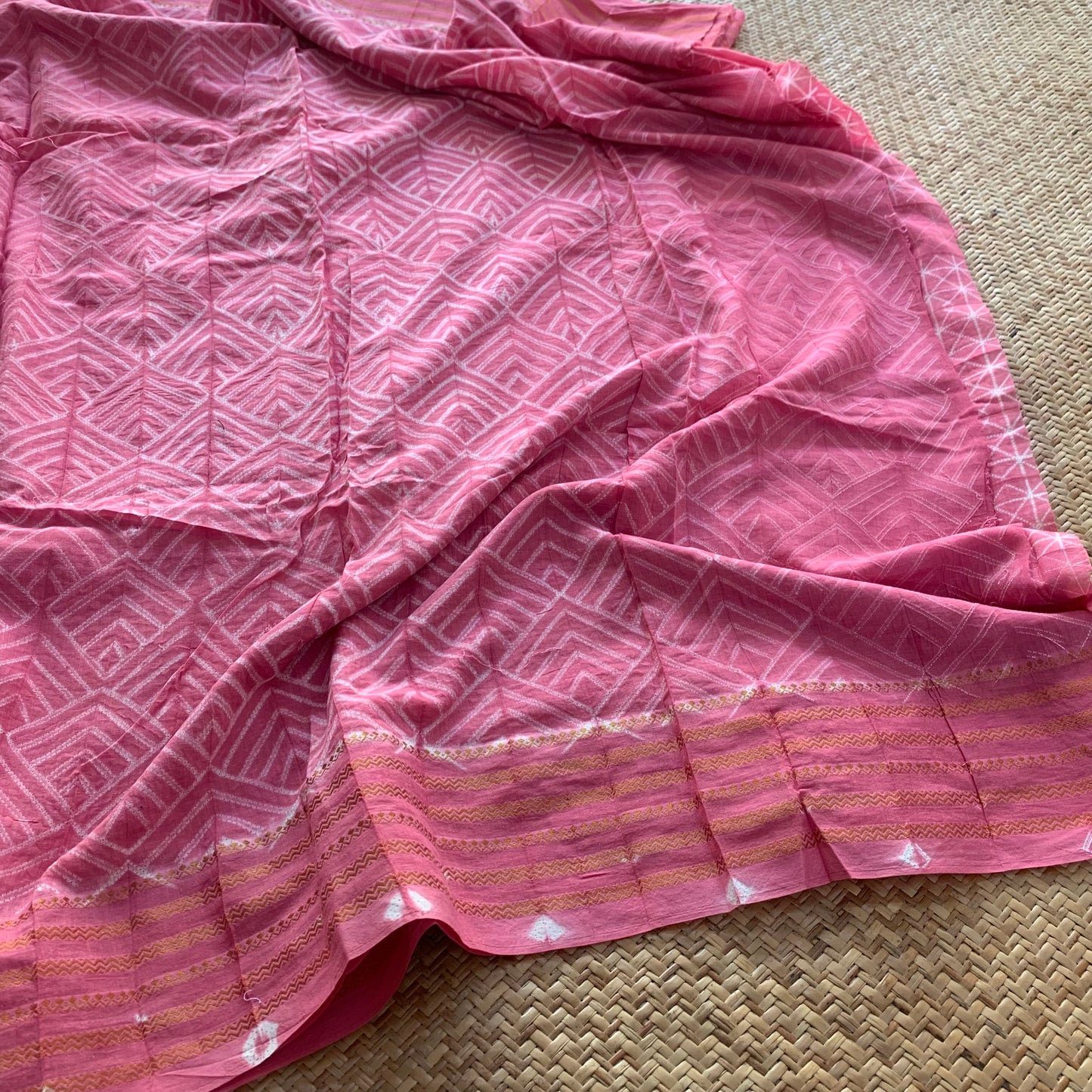 Pink, Hand Crafted Shibori Sungudi Cotton Saree