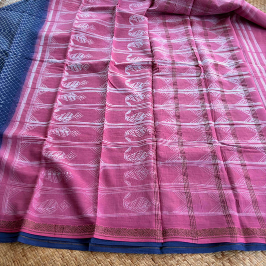 Indigo, Hand Crafted Nui Shibori Sungudi Cotton Saree