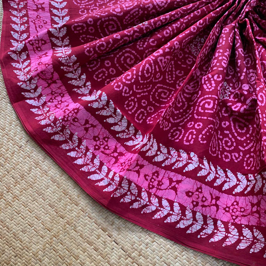 Pink Wax Print Sungudi Saree