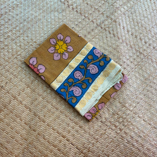 Mustard Floral, Kalamkari Hand Painted on a Madurai Sungudi Cotton 1.20 METER FABRIC