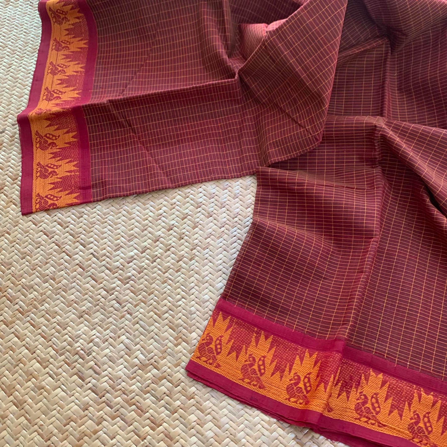 Maroon, Hand Woven Cotton Saree