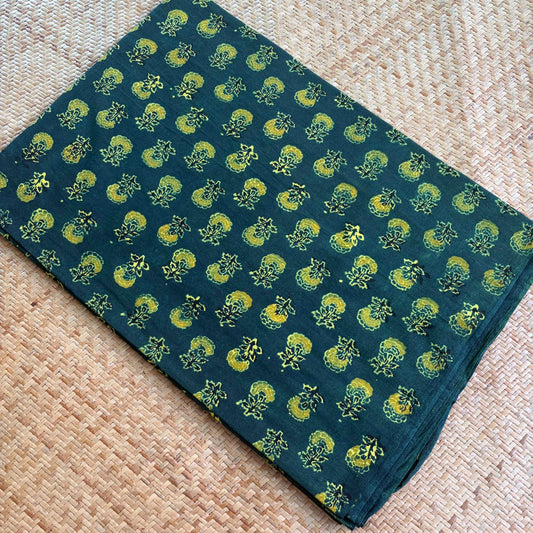 Ajrak Cotton Running Fabric, Green