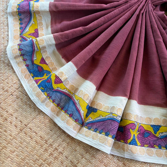 Peacock 🦚 - Kalamkari Hand Painted on a Madurai Sungudi Cotton saree. With Blouse