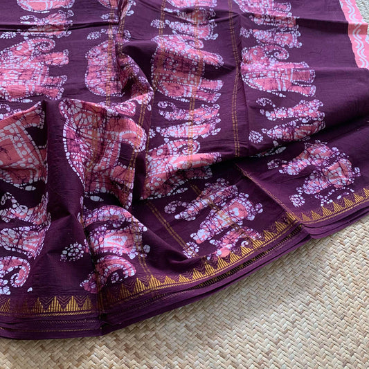 Pink Wax Print Sungudi Saree