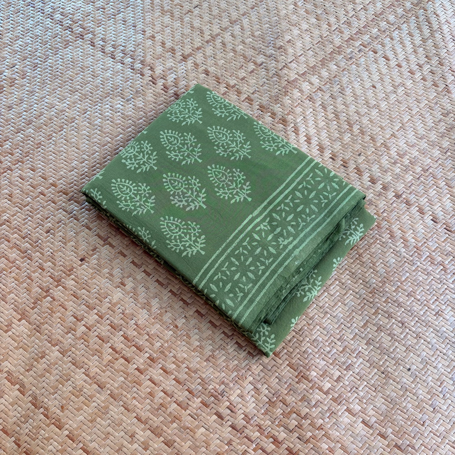 Mul Mul Cotton saree, Hand Block Printed, Green