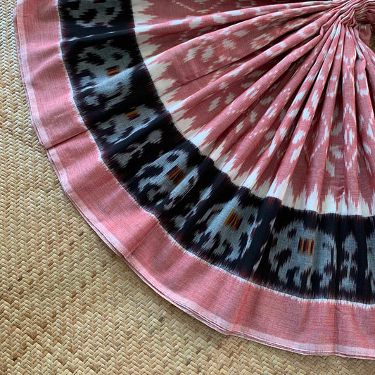 Salmon Pink Pochambally Ikkat Hand Woven Cotton Saree