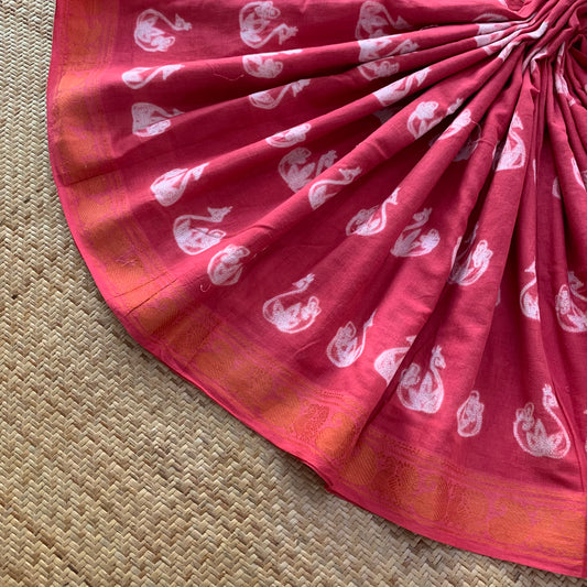 Pink, Hand Crafted Nui Shibori Sungudi Cotton Saree