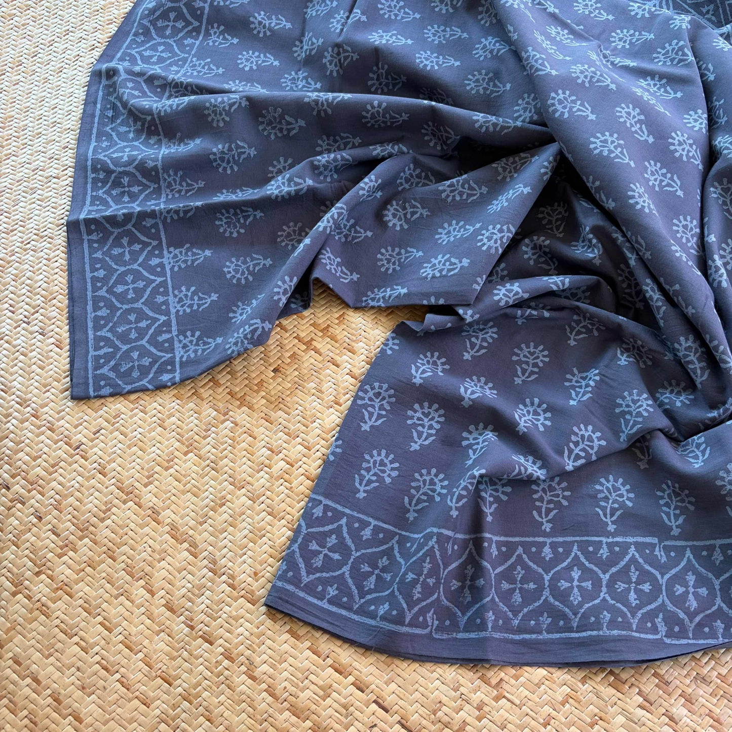 Mul Mul Cotton saree, Hand Block Printed, Elephant