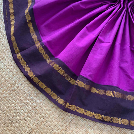 Purple Saree  Beetle Nut brown Border, Zari Rudrasham Rettai Pettu Border , Clamp dyed (Kattu sayam).