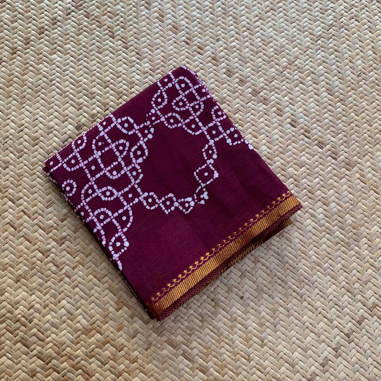 Beetle nut Brown Wax Printed Brown Kolam, Cotton Blouse piece