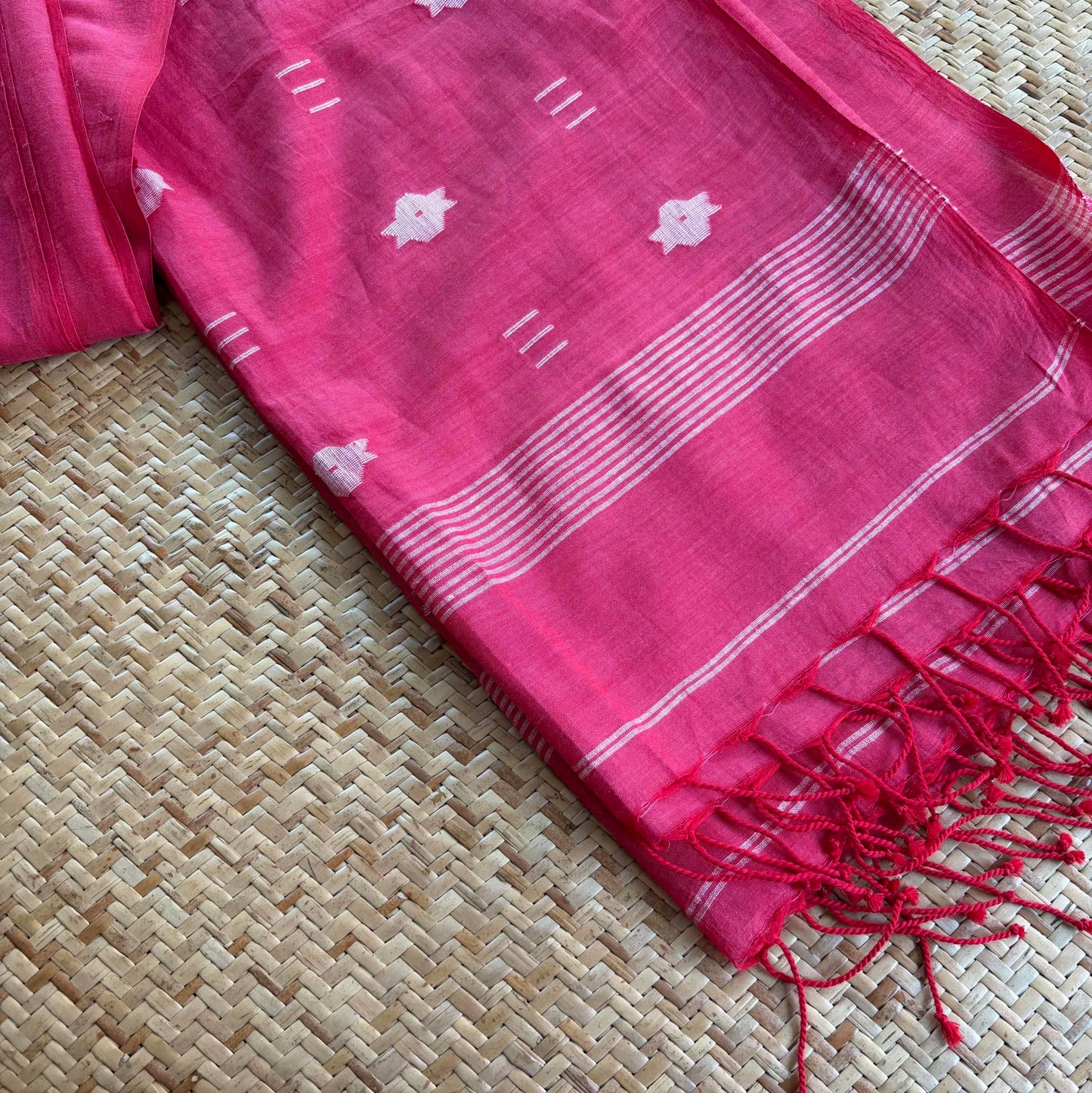Salmon Pink, Jamdani Cotton Handloom Dupatta