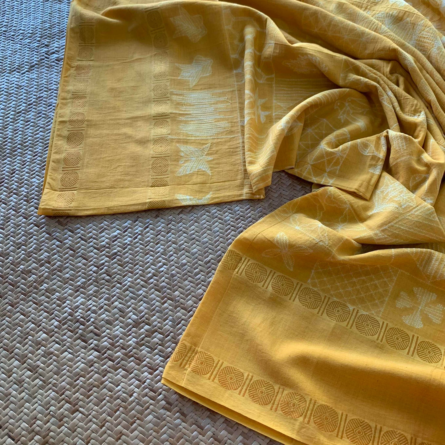 Frames - Yellow, Hand Crafted Shibori Sungudi Cotton Saree