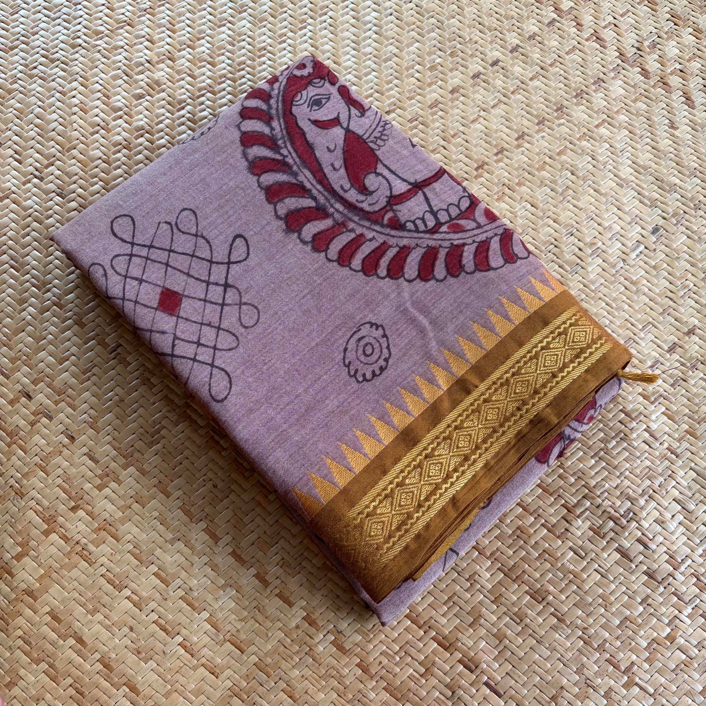 Dusty Pink, Kalamkari Hand Painted on Chettinad Cotton saree