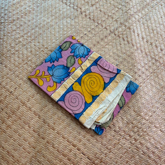 Pink Floral, Kalamkari Hand Painted on a Madurai Sungudi Cotton 1.20 METER FABRIC