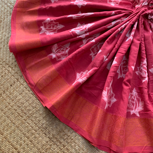 Salmon Pink, Hand Crafted Shibori Sungudi Cotton Saree