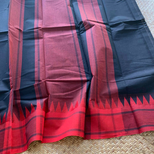 Black Saree With Thread Border, Chettinadu Cotton Saree