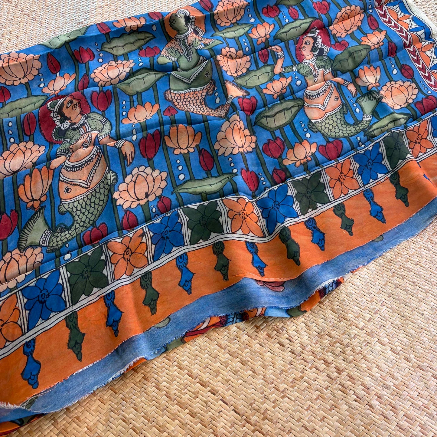 Multicoloured Kalamkari Hand Painted on Organza silk