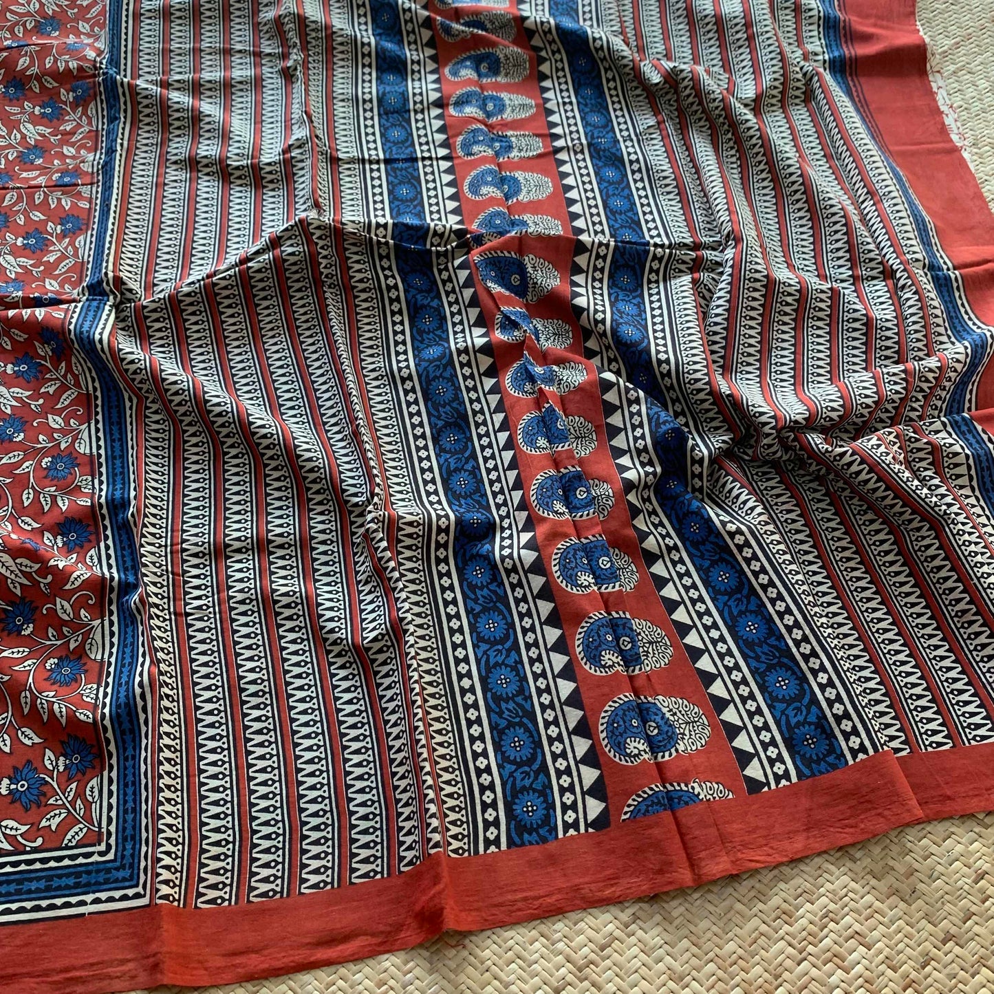 Mul Mul Cotton saree, Bagru Hand Block Printed, Maroon