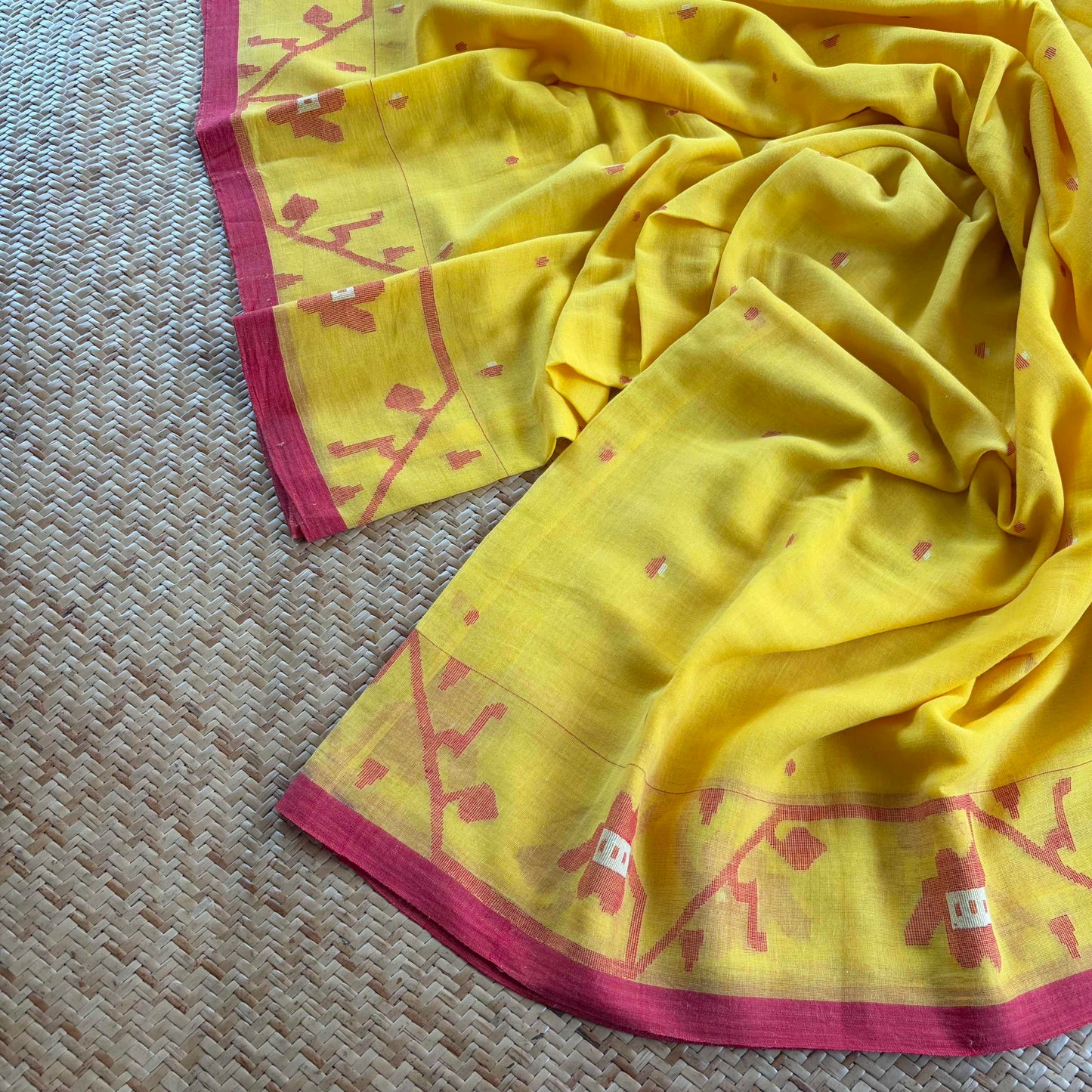 Yellow, Handwoven Jamdani Soft cotton Saree