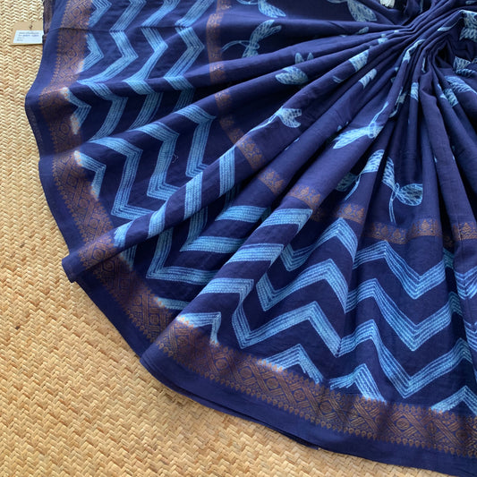 Midnight Blue, Hand Crafted Shibori Sungudi Cotton Saree