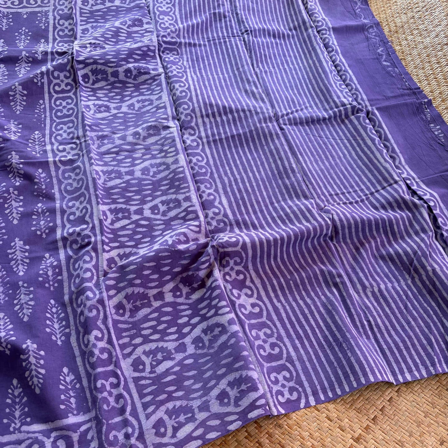 Mul Mul Cotton saree, Hand Block Printed, Purple