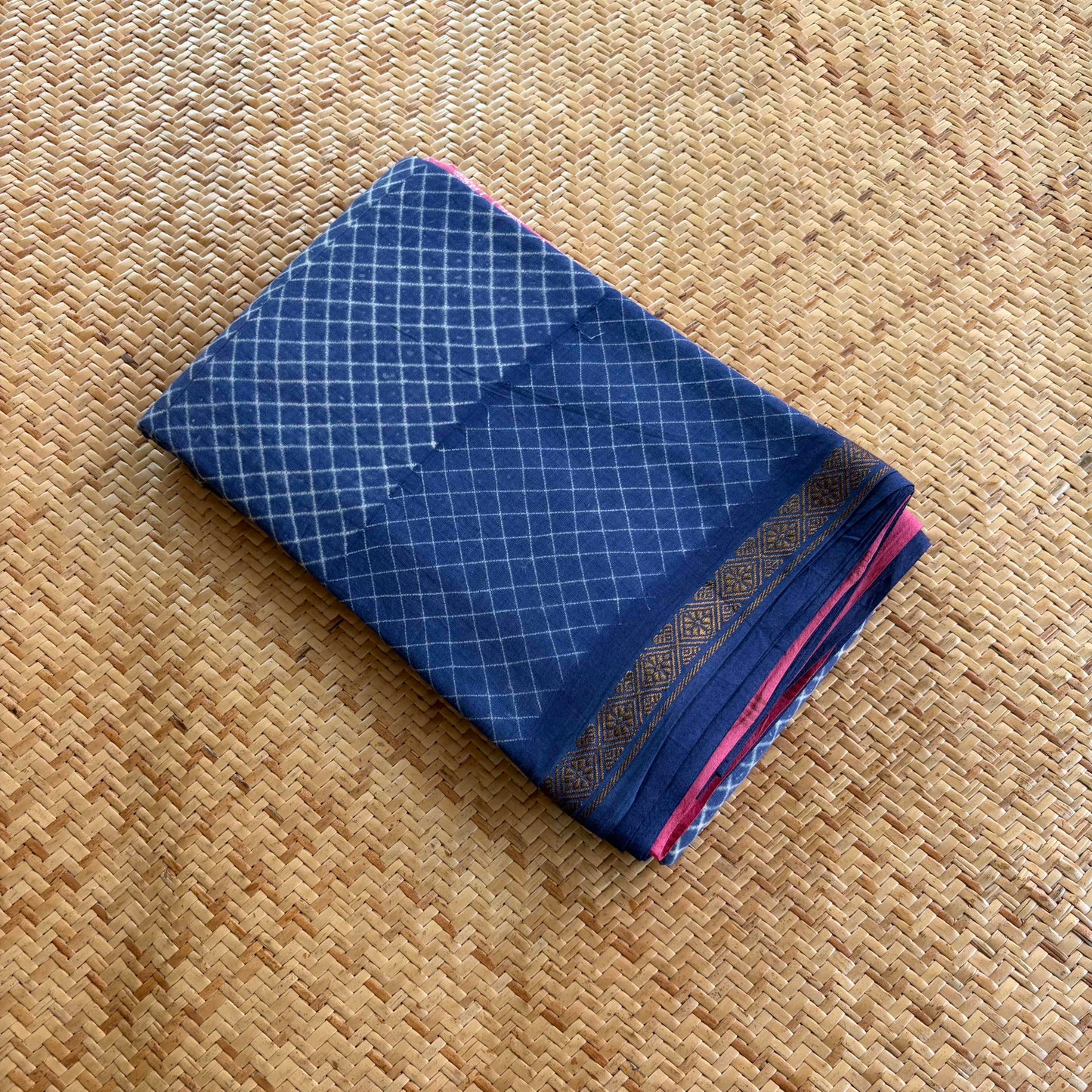 Indigo, Hand Crafted Nui Shibori Sungudi Cotton Saree