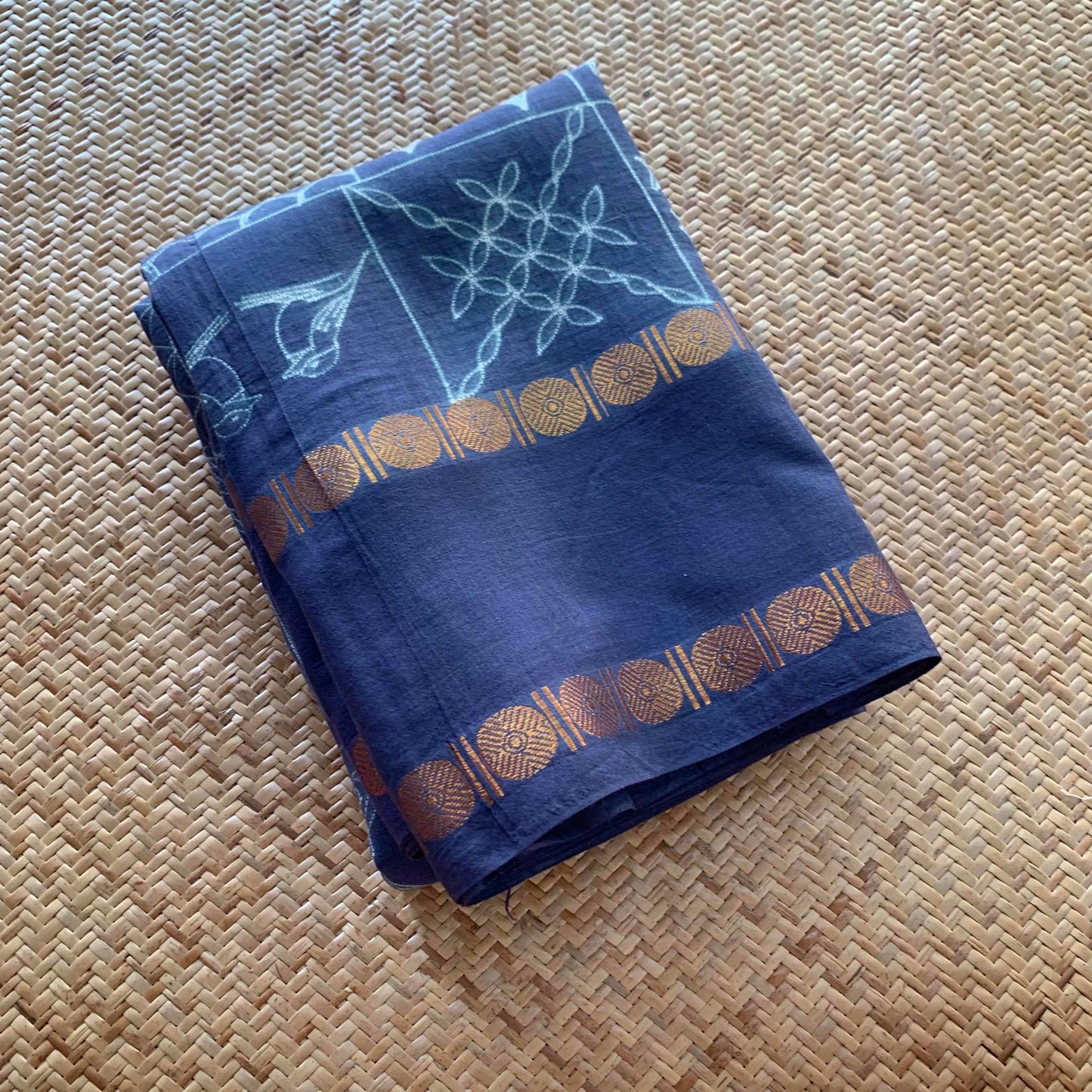 Frames.2- Denim Blue, Hand Crafted Shibori Sungudi Cotton Saree