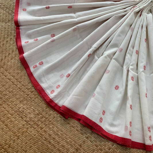 Pure White, Handwoven Jamdani Soft cotton Saree