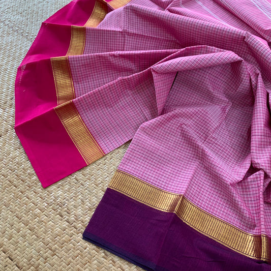 Chettinad Cotton Saree, Pink Tone Saree With Zari Border