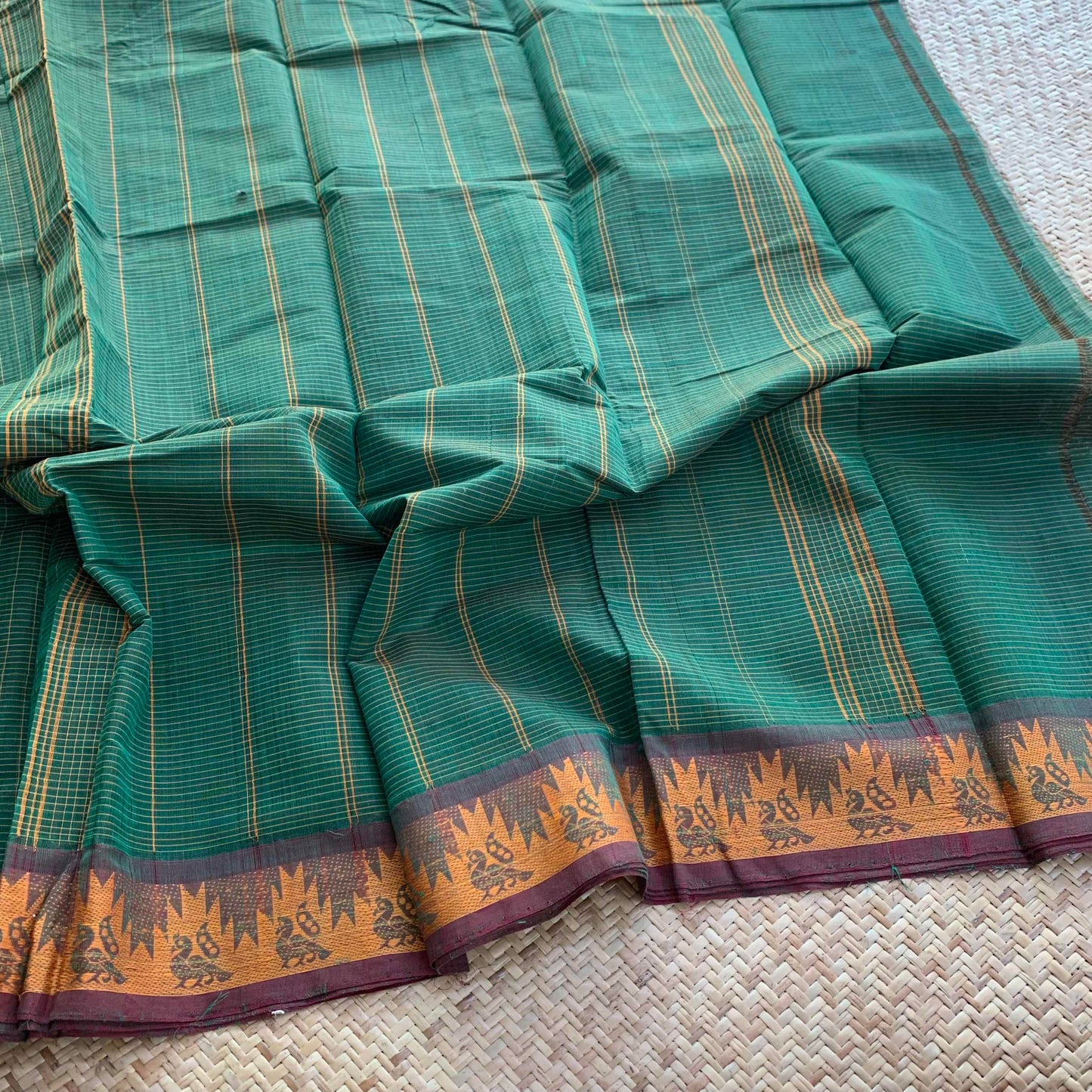 Green, Hand Woven Cotton Saree