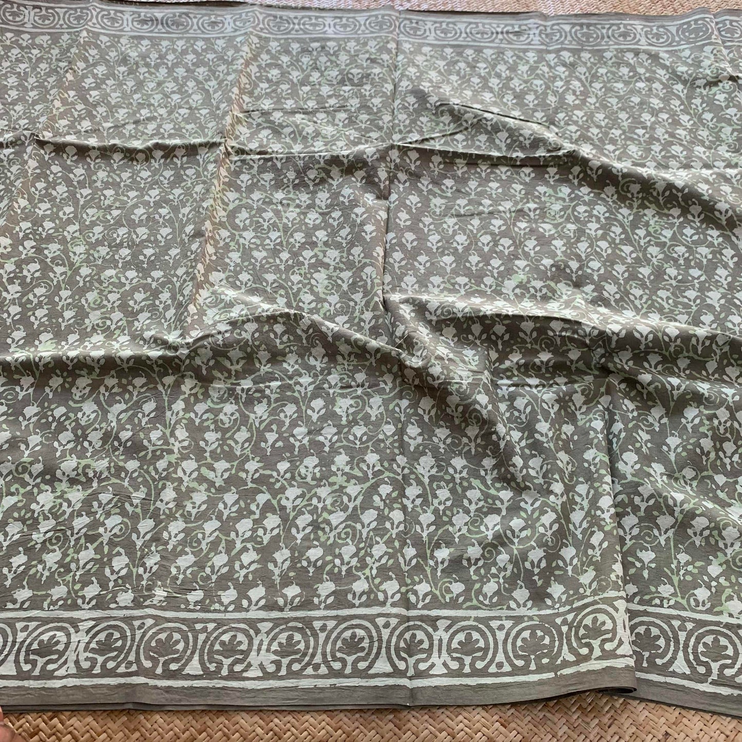 Mul Mul Cotton saree, Dabu Hand Block Printed, Grey