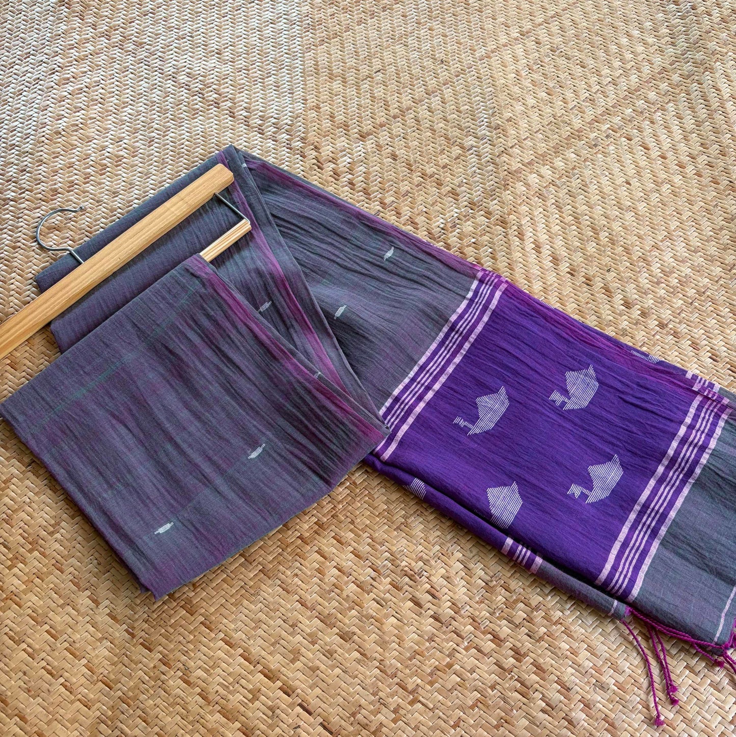 Greyish Purple, Jamdani Cotton Handloom Dupatta