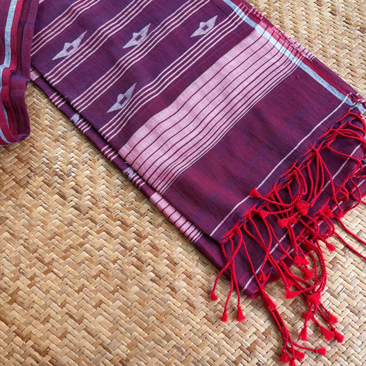 Purple, Jamdani Cotton Handloom Dupatta