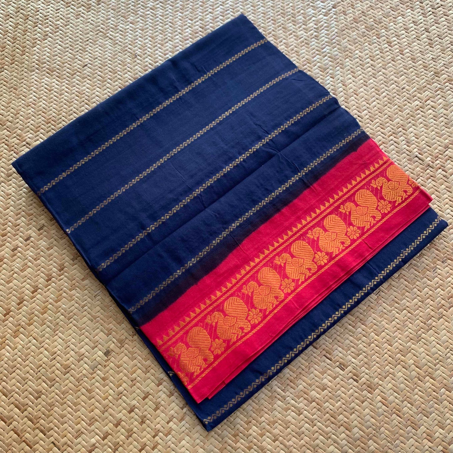 Navy Saree With Pink Border, Zari Velthari Madurai Sungadi Saree