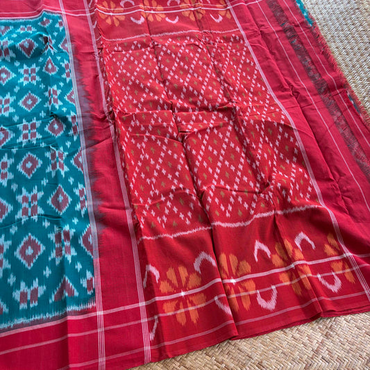 Green, Pochambally Ikkat Hand Woven Cotton Saree