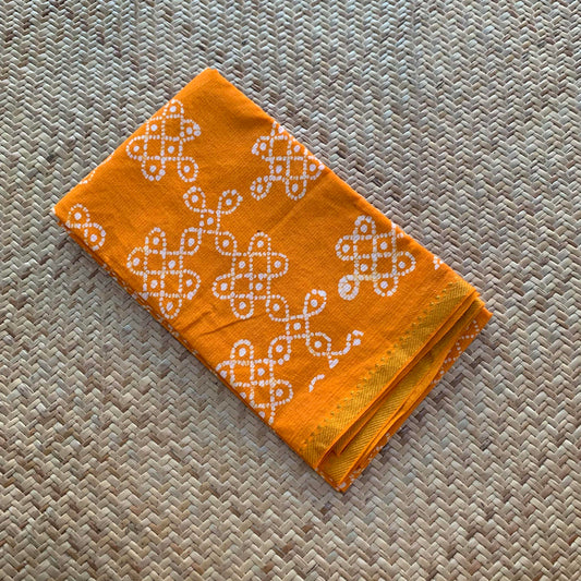 Yellow Wax Printed Kolam, Cotton Blouse piece