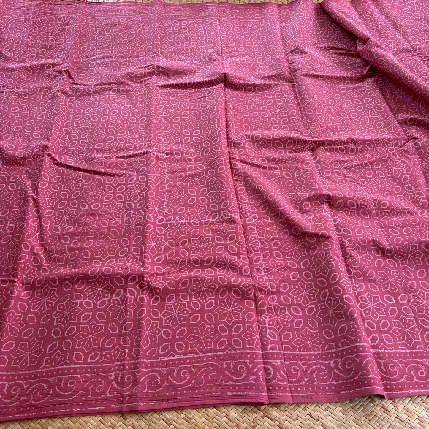 Mul Mul Cotton saree, Hand Block Printed, Pink