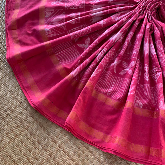 Frames - Pink , Hand Crafted Shibori Sungudi Cotton Saree