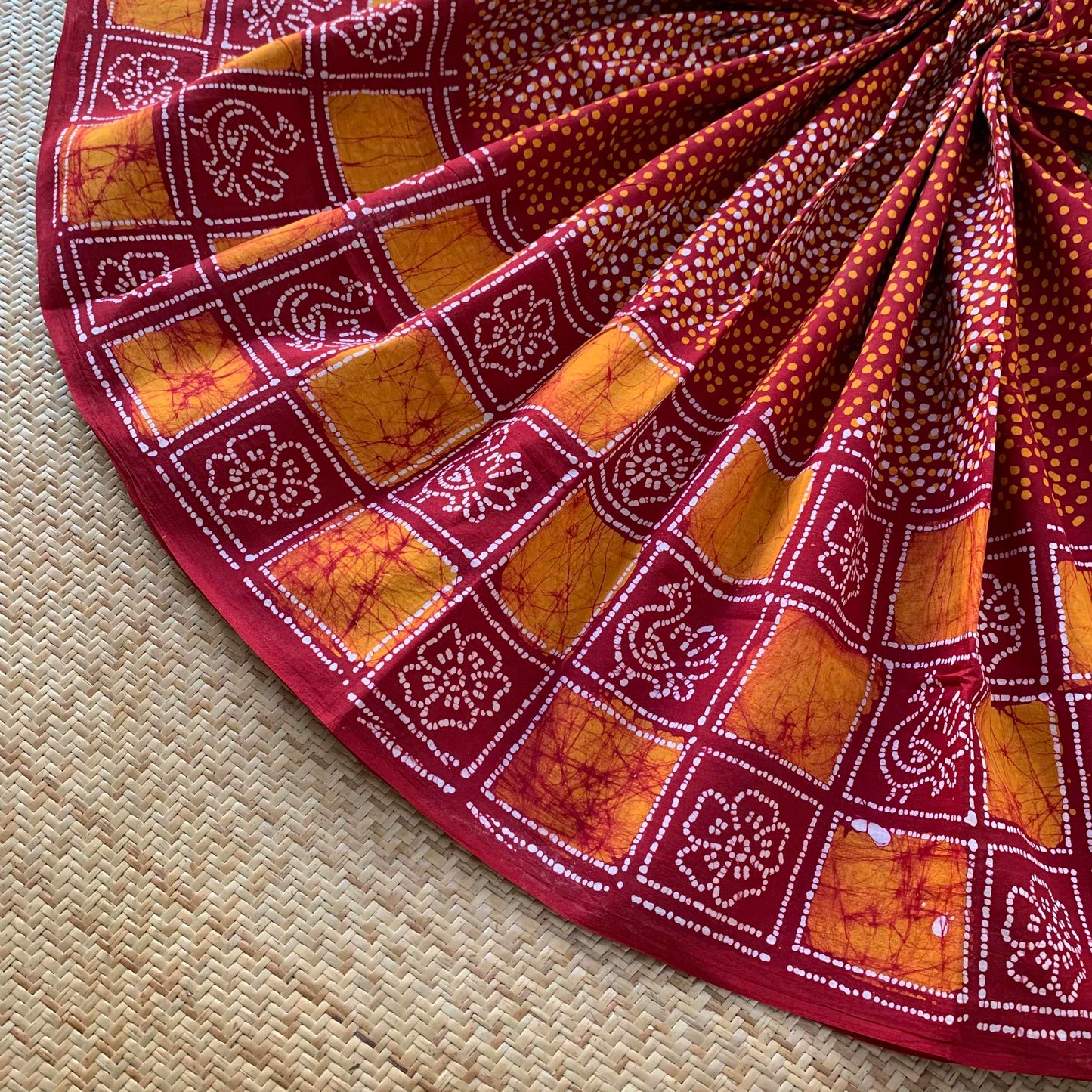 Red Wax Print Sungudi Saree