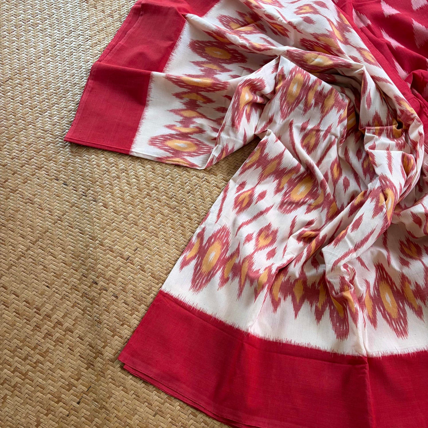 Red, Pochambally Ikkat Hand Woven Cotton Saree
