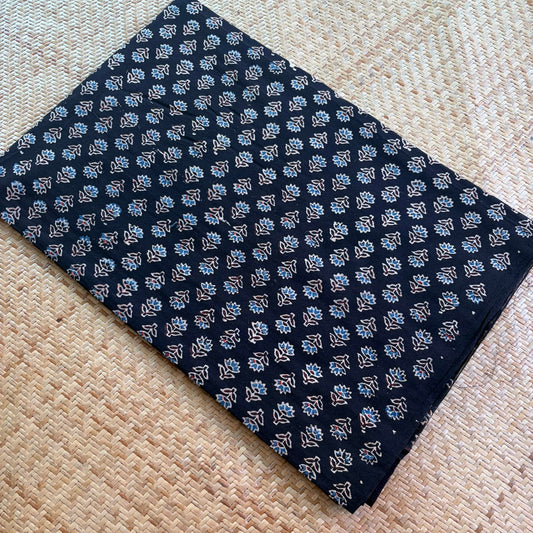 Ajrak Cotton Running Fabric, Black