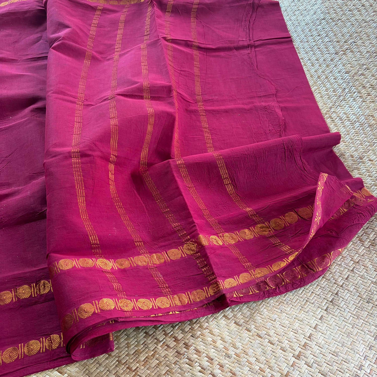 Maroon Saree With Ajrak Blouse , Zari Rudraksham Rettai Pettu Border , Clamp dyed (Kattu sayam)